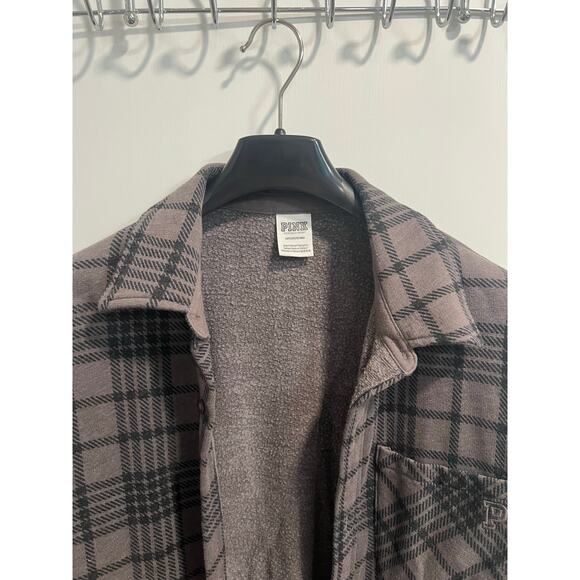 Victoria Secret PINK Plaid Flannel Long Sleeve Fleece Shacket Oversized Size S - Picture 7 of 8